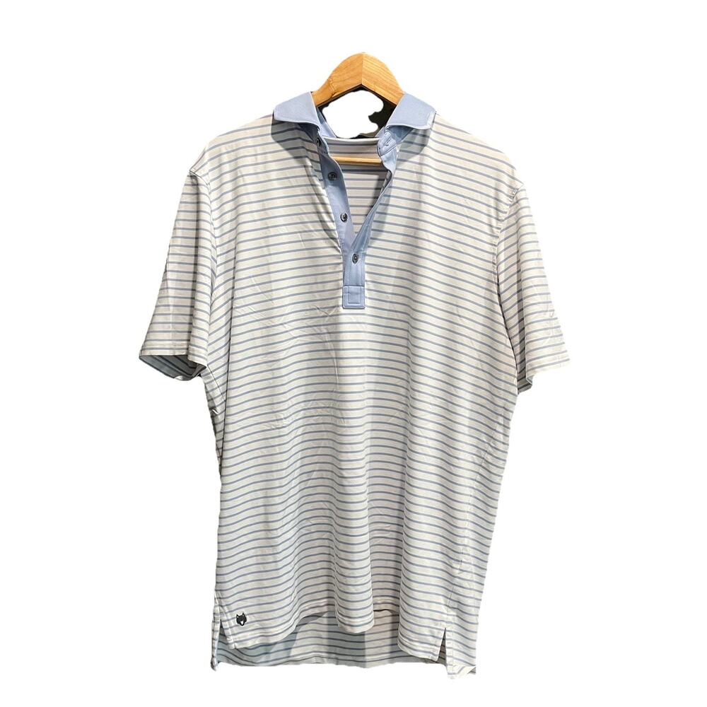 Greyson Light Blue White Striped Short Sleeve Men's Polo T-Shirt‎ Size L